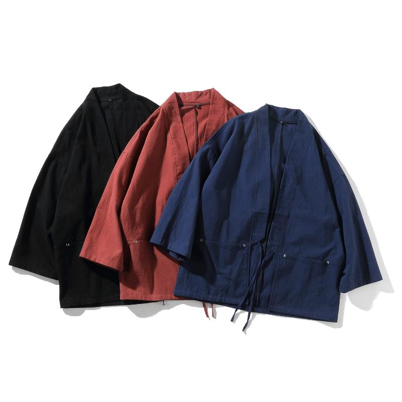 S-5XL Kimono Cardigan Giapponese da Uomo Cotone e Lino Abbigliamento Costume da Samurai Maschile Giacca Streetwear Hanfu Cinese