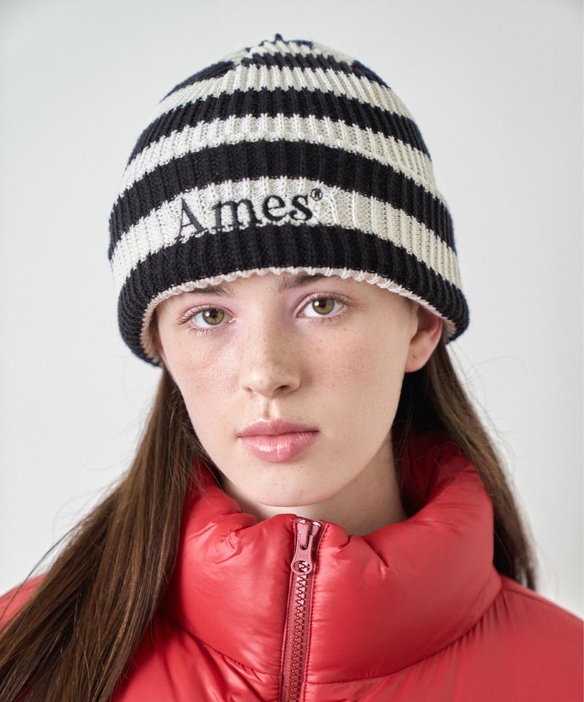 AMES-WORLDWIDE Stripe Knit Beanie Ivory