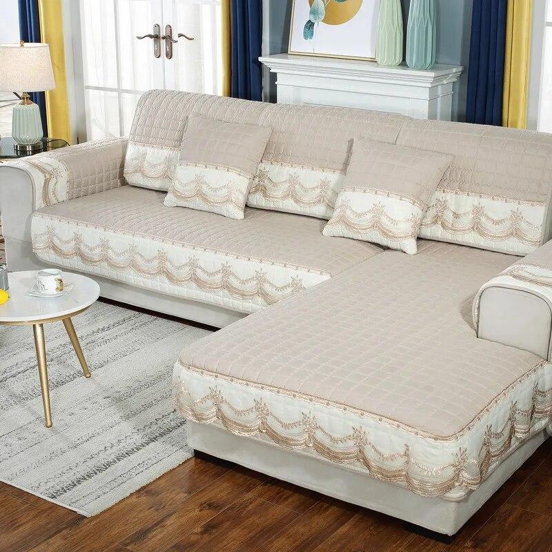 Sklisikkert Sofatrekk til Stue Universelt Møbelbeskyttende Håndkle Stoff Sofatrekk Blondekant Sofaputetrekk Enkelt