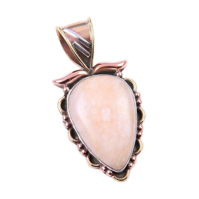 Natural Pink Opal Gemstone 925 Solid Sterling Silver Two Tone Pendant 1.50" r3Y30