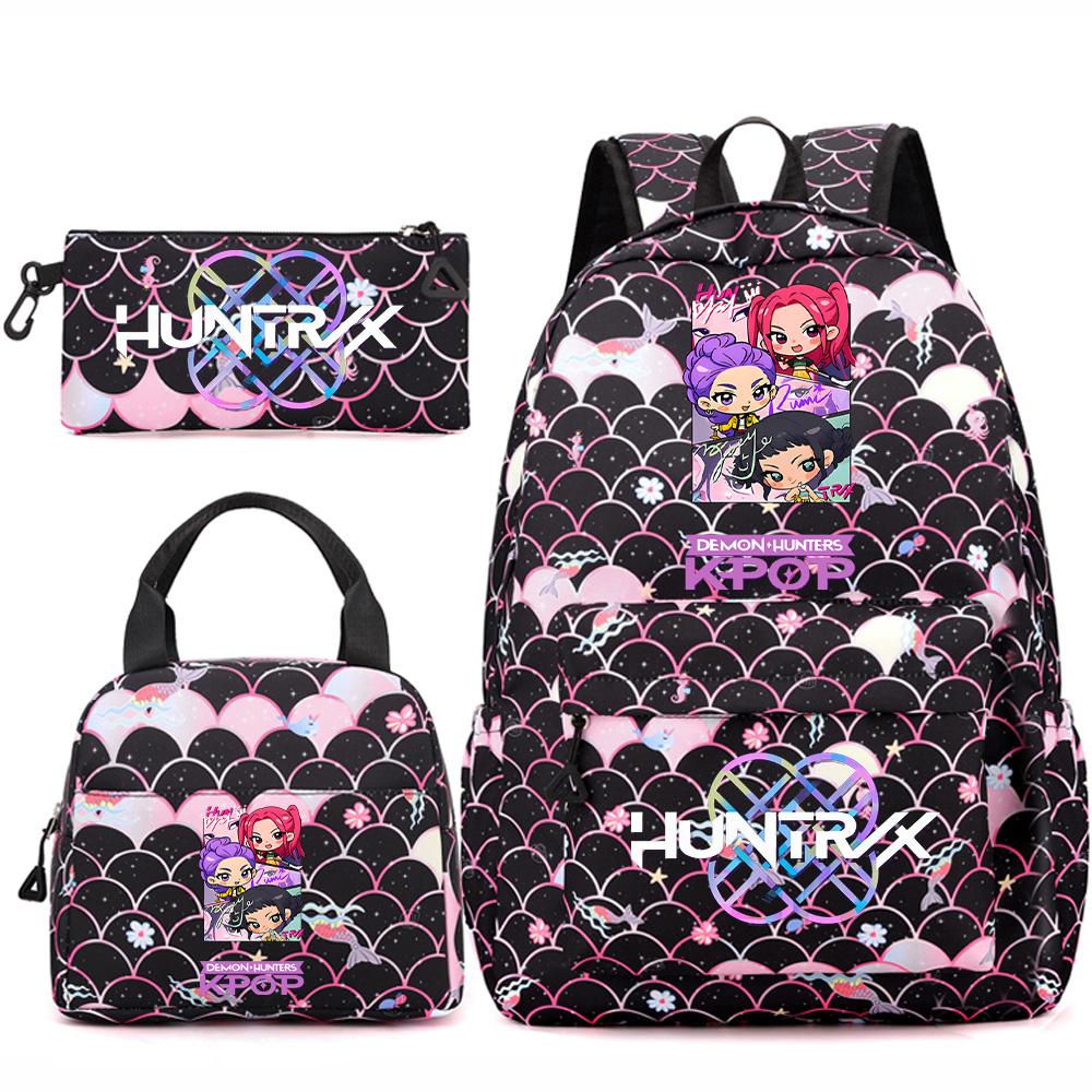 3Pcs/set Anime Cartoon Printed Backpack Handbag Pencil Case for Teenger Student Girl Boy Large Capacity Waterproof Bookbag