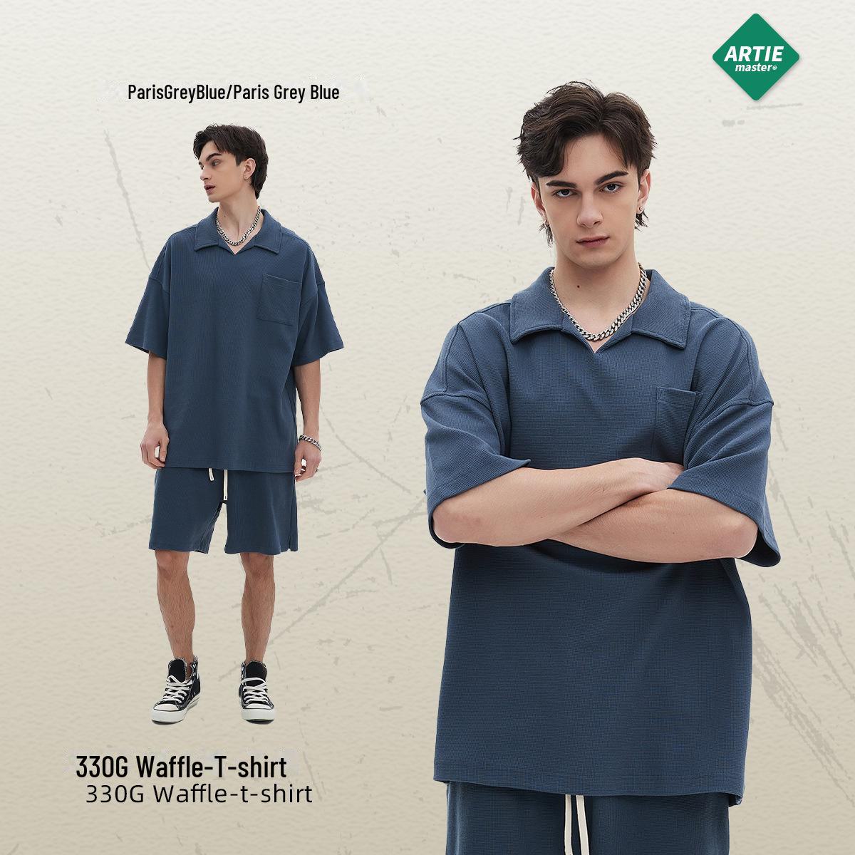 

ARTIE Мужская футболка 2024 года из дышащей вафельной ткани большого размера с коротким рукавом - Европейская и американская уличная мода S