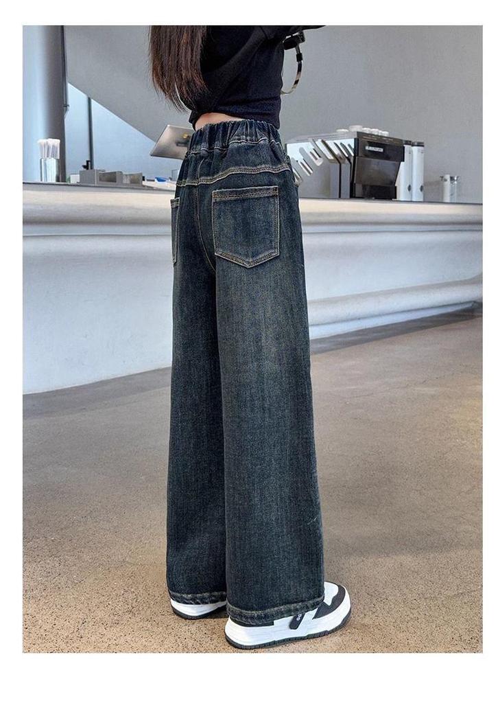 Kids' Butterfly Embroidered Wide-Leg Jeans for Girls - Spring & Autumn