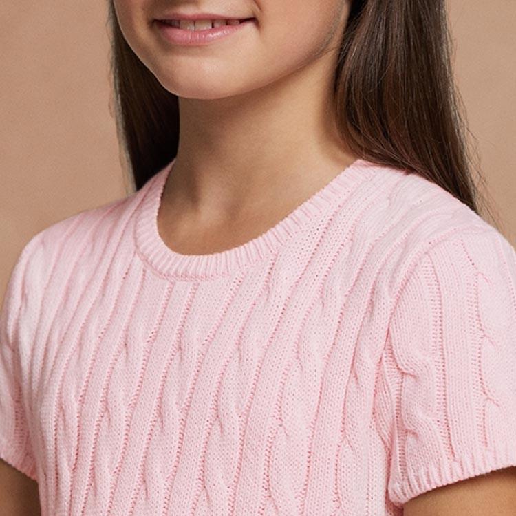 Polo Ralph Lauren Kids Dress FW23 Solid Cable Knit Short Sleeve Kids Dresses Pink CWPODRSG3D20670-650