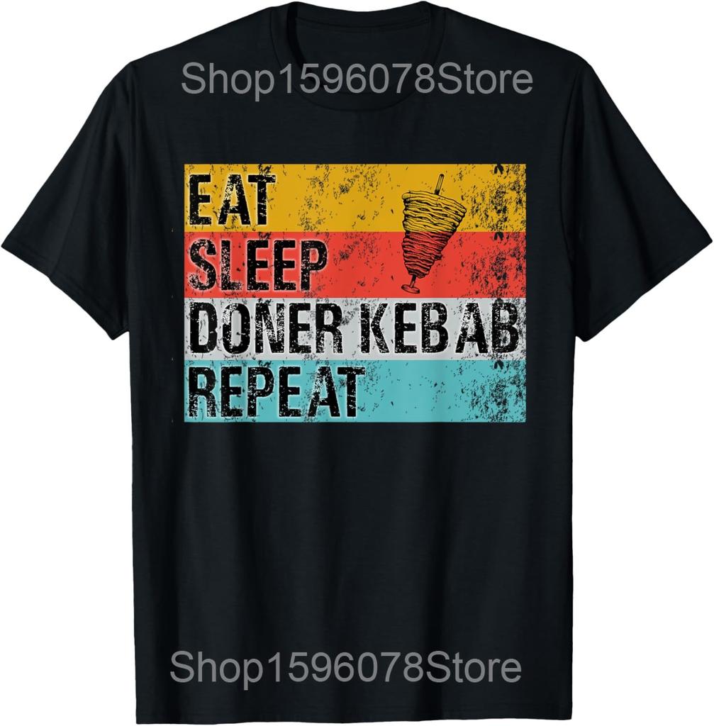 Funny Russian BBQ Eat Sleep Kebab Repeat Barbecue T Shirts Men Cotton Humor Streetwear Tee Short Sleeve Unisex Loose Clothing