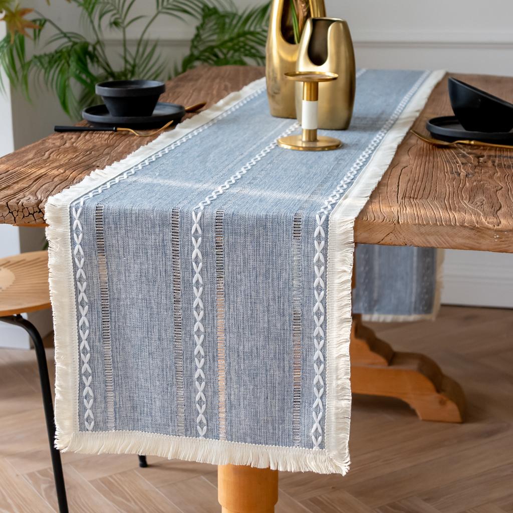 Boho Běhoun na stůl Rustikální Farmářský Bavlněný Lněný Běhouny na stůl s třásněmi Pro stolování Kuchyň Sváteční Párty a Svatba Dekor