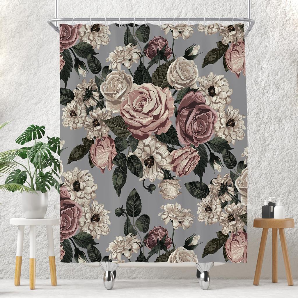 Colorful Shower Curtain for Bathroom Set Abstract Floral Mountain Forest Lake Watercolor Art Bright Natural Painting Landscape