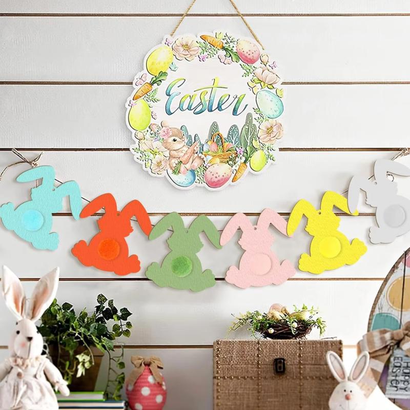24-Pack Wooden Rabbit Pendants,Easter Bunny Hanging Ornaments,DIY Crafts&Home Decor,Manufactured Wood, Easter Party Supplies