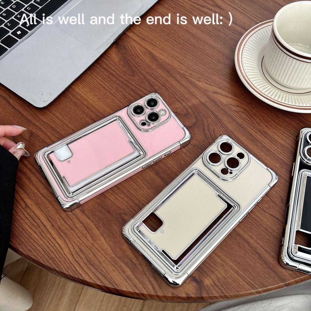 Creative Electroplated Solid Color Side Card Phone Case Suitable for IPhone 16, Transparent Anti-drop IPhone 15 Pro Max