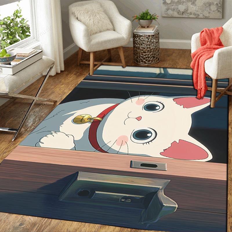 Little white cat Rug Floor Mat for Living Room or Bedroom Soft and Comfortable Carpet a Gift for Birthday and Holiday.
