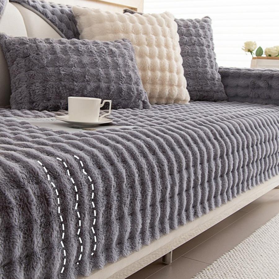 Thicken Plush Stripe Immitation Rabbit Fur Non-Slip Sofa Cover, For Winter Living Room Couch Seat Decor Slipcover Sofa Towel