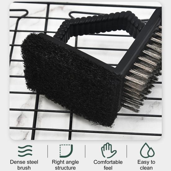 Cleaning Brush 3-in-1 Grill Scrubbing Brush with Scraper Ergonomic Design Cleaning Sponge Barbecue Net Washing Wire Brush BBQ Tool