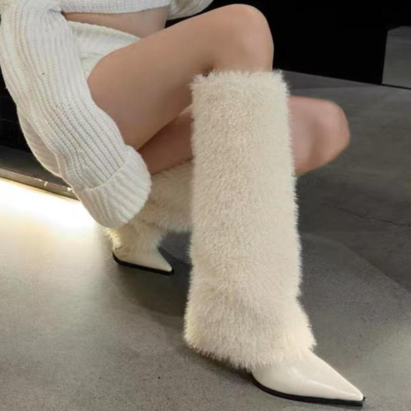 Fashion Autumn and Winter Boots Women's Fashion Pointed Toe Sleeve Non-Slip Wear-Resistant Fluff High Heels