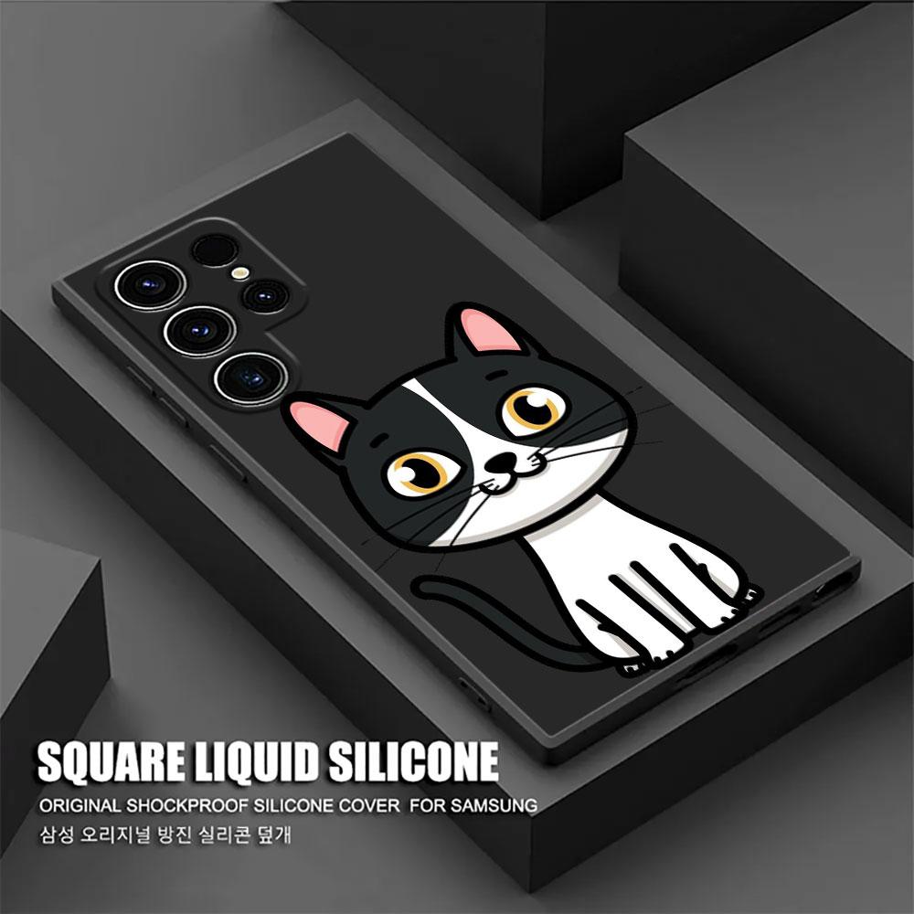 

Cartoon Cat Cute Phone Case For Samsung Galaxy S26 Ultra Cases S25 FE S24 S23 S21 Ultra S20 S24 FE S22 S26 Plus 5G Black Cover Galaxy S20 5G