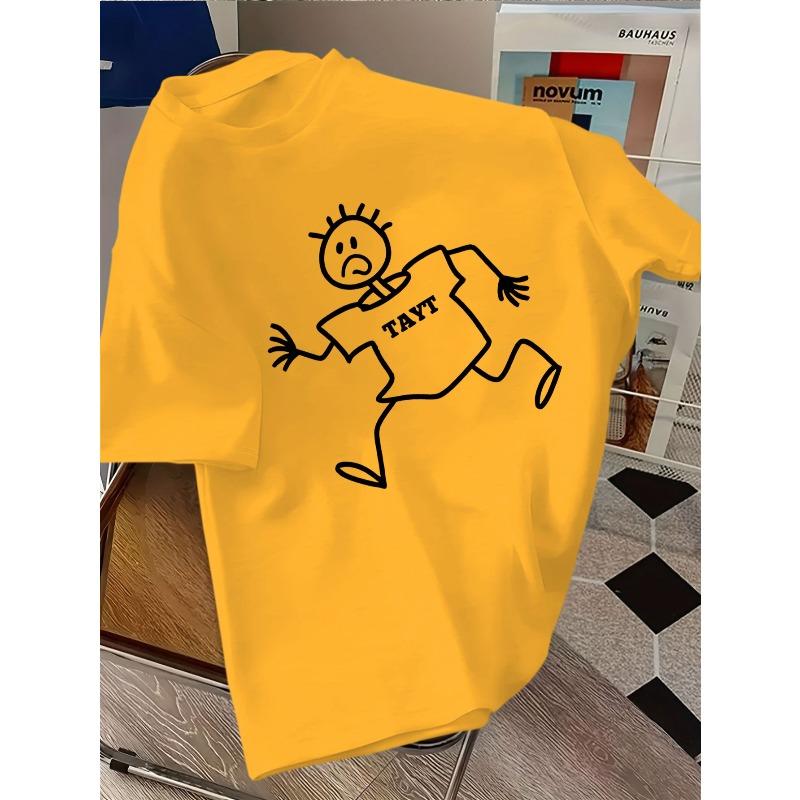 European sizes Creative Hand-Drawn T-Shirts for And , Loose-Fitting Short Sleeves with Trendy Cartoon Designs, Perfect for Casual Wear