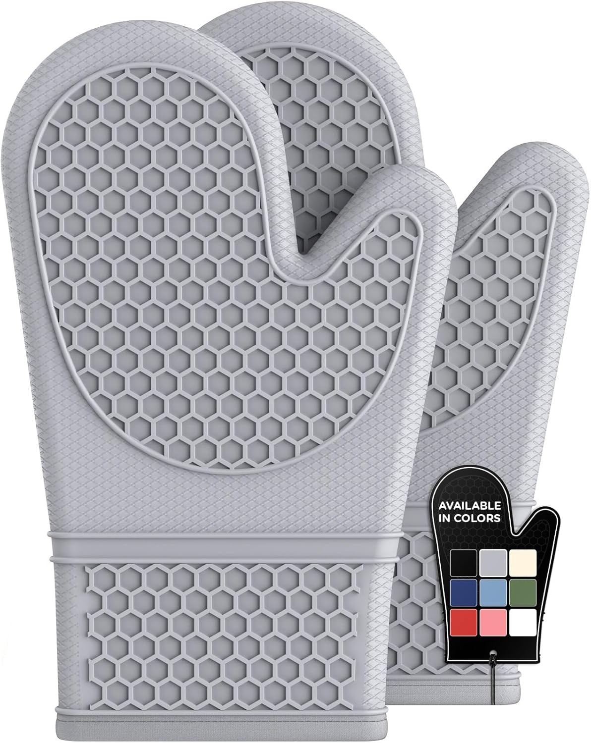 Mitaines de four en silicone, lot de 2, gants de four résistants à la chaleur avec des gadgets essentiels de cuisine à doublure douce Gray