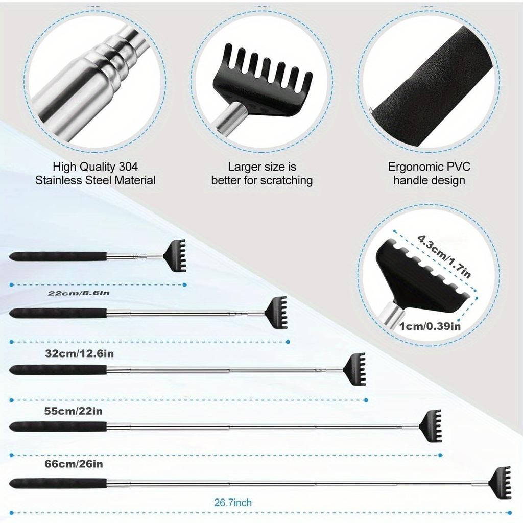 3-Piece Perfect Gift Set for People & Pets-Extendable Back Scratcher & Pet Massager, Stainless Steel Adjustable Handle for Easy