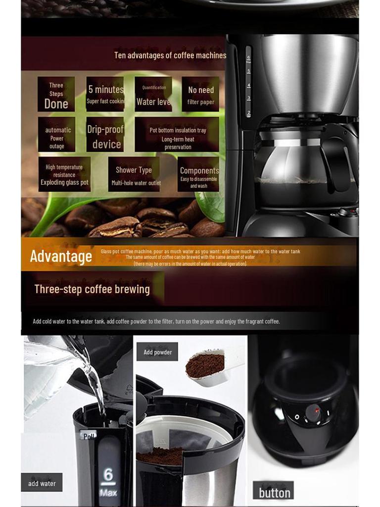 Compact Automatic Drip Coffee and Tea Maker for Home