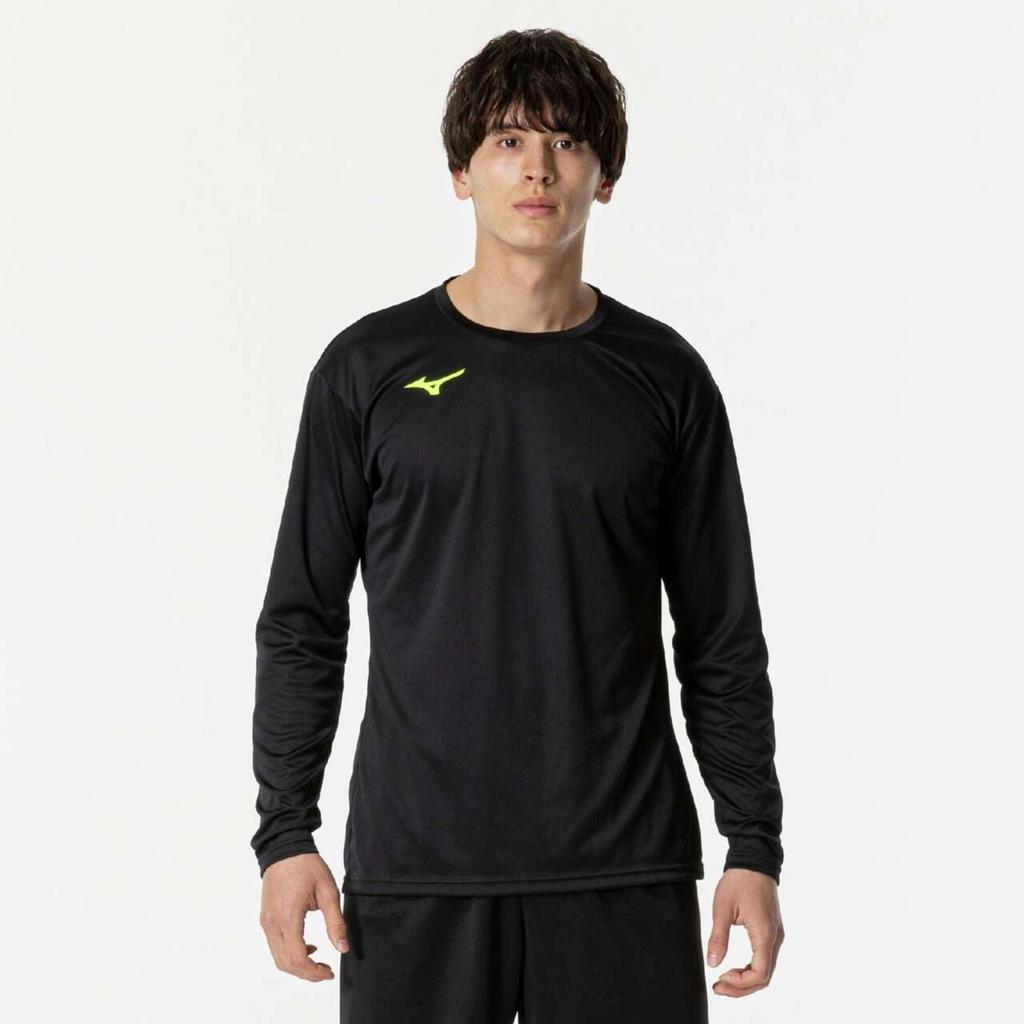 Volleyball Basic Practice Shirt, Long Sleeve, V2MAB532, Unisex, Black x Safety Yellow, Size S