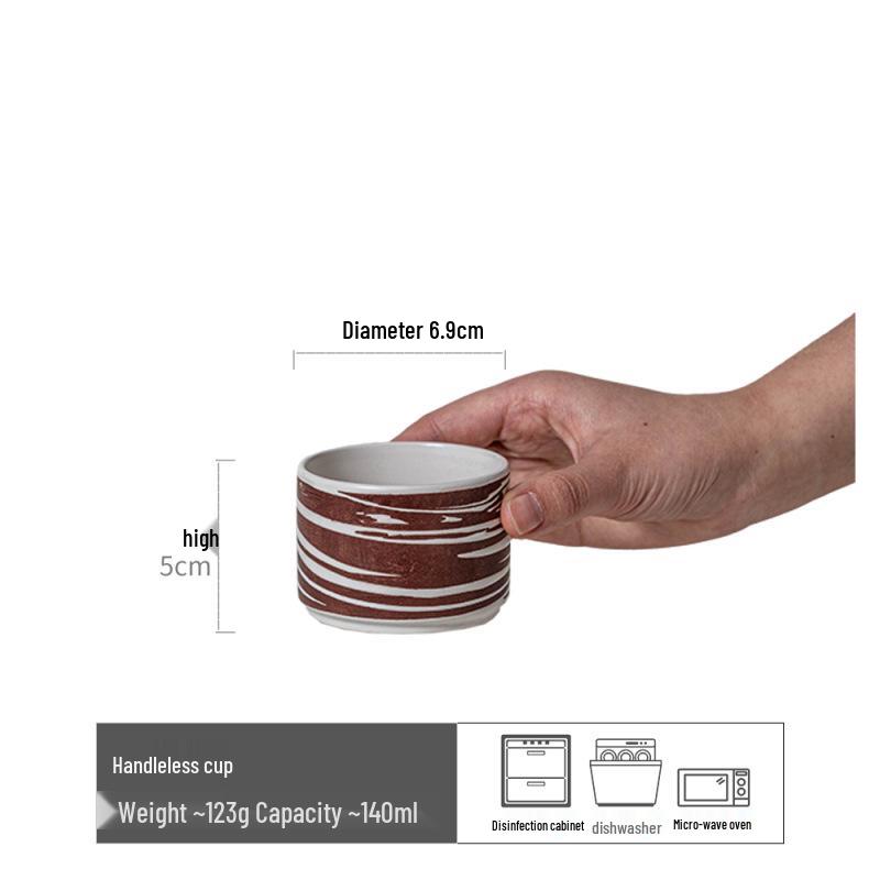 Vintage-Style Ceramic Handleless Teacup Set – Japanese-Inspired Rustic Coffee & Water Cups