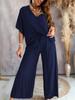 V-Neck Batwing Sleeve Casual Two-Piece Set with Wide-Leg Pants (2025) Women's Fashion