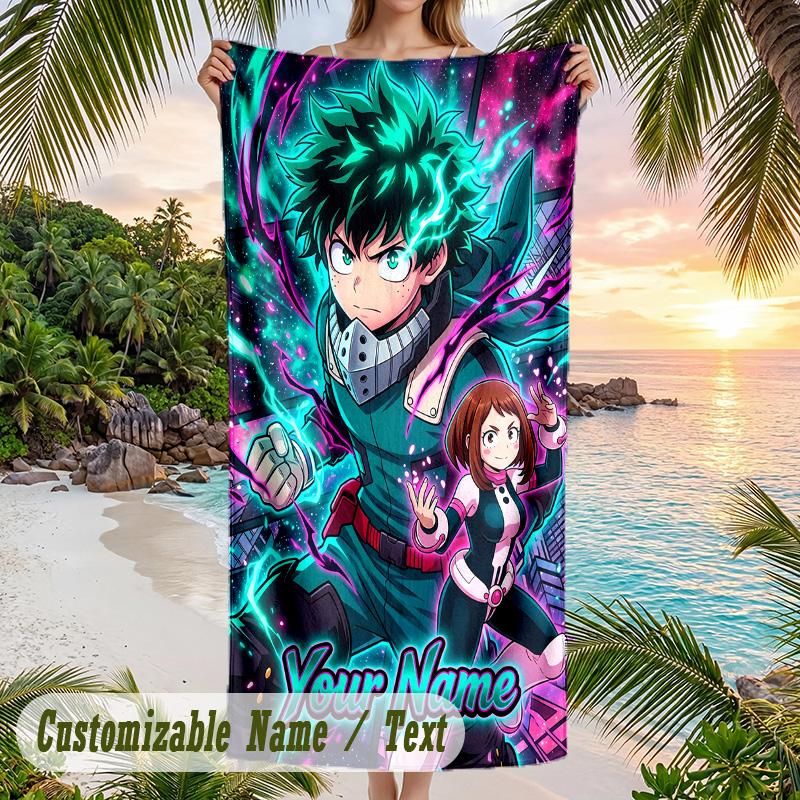 My Hero Academia Beach Towel, Personalized Custom Name Text, Quick Dry Large Absorbent Towel For Beach Pool