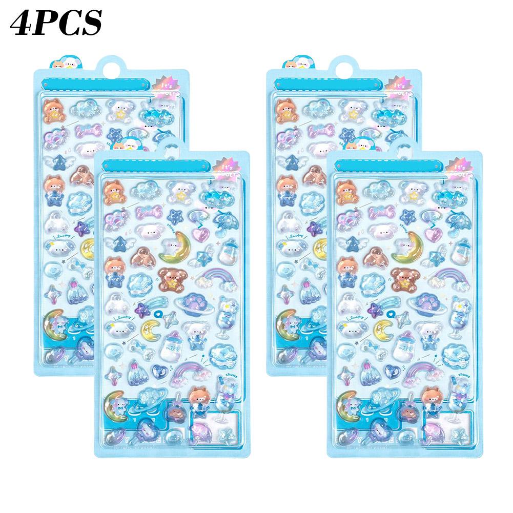 4 Sheets New Sweet Animals Mini Cartoon 3D Relief Stickers Scrapbooking DIY Journal Cute Stationery Stickers Students Gifts