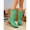 British Style Suede Pointed Toe Low-heeled Knight Boots for Winter 2025 New Plus-size Embroidered Sleeve Mid-leg Boots