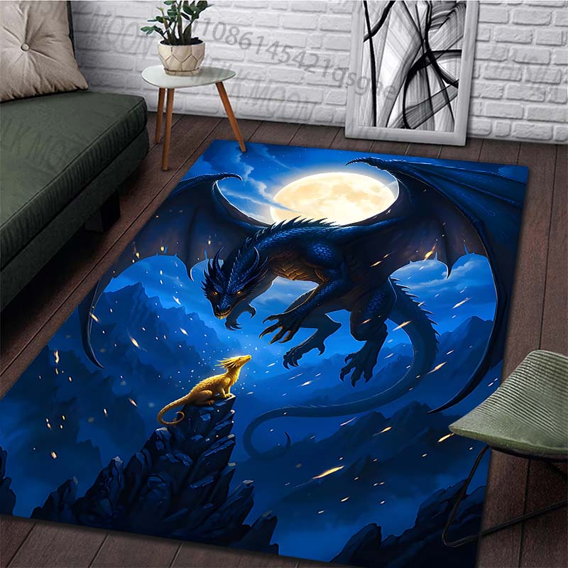 Multiple Sizes Moonlit Dragon Over Golden Hatchling Print Carpet for Living Room Bedroom Sofa Home Decor Non-slip Mat Gift