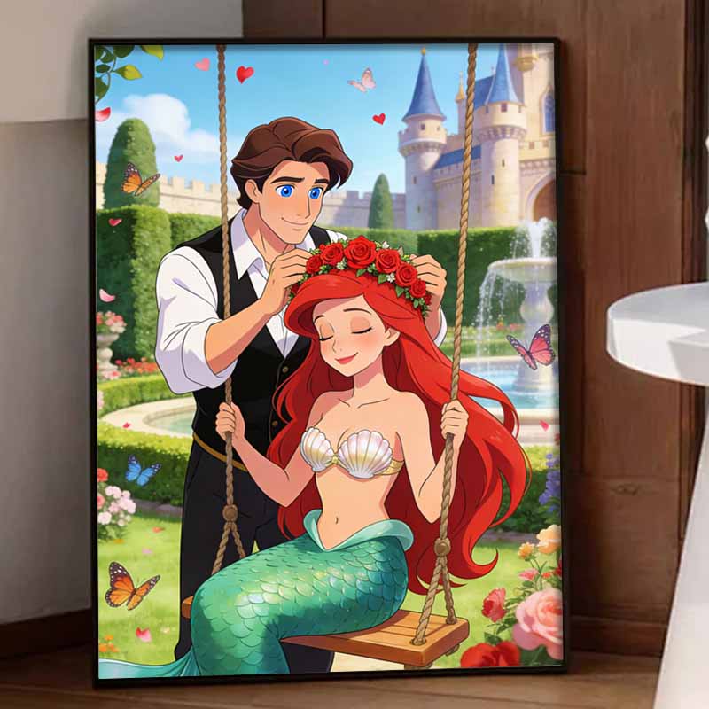 Disney Diamond Art Painting Kit 5D Ariel & Eric Diamond Painting Dot Art Kit Home Wall Decor