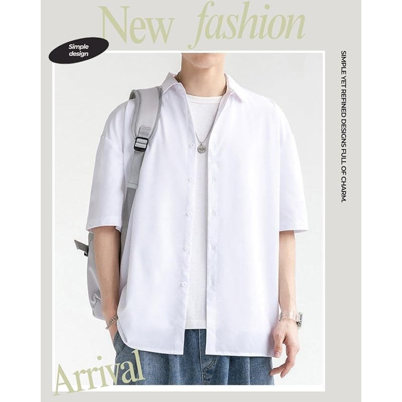 [foveitaa] men's shirt summer clothes short sleeve Plain color ice silk Cold sensation Cool feeling big size Relaxing simple fashionable casual simple