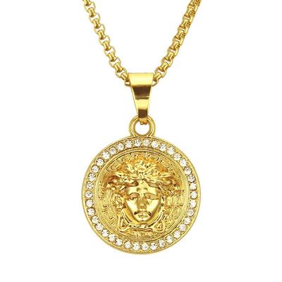 Golden Human Head Portrait Pendant: European & American Street Fashion Diamond Hip-Hop Necklace for Men
