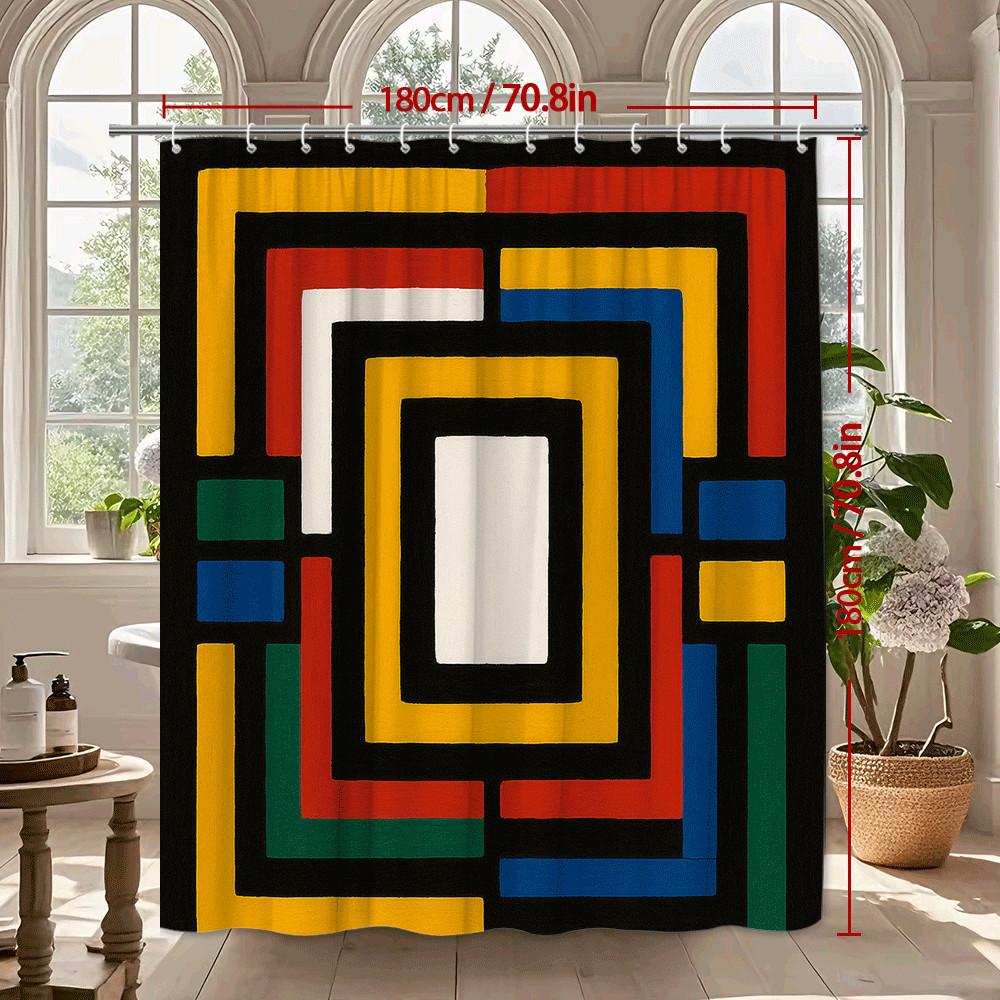 Colorful Geometric Squares Shower Curtain Machine Washable All Season Waterproof Privacy Protection Abstract Art Design Modern