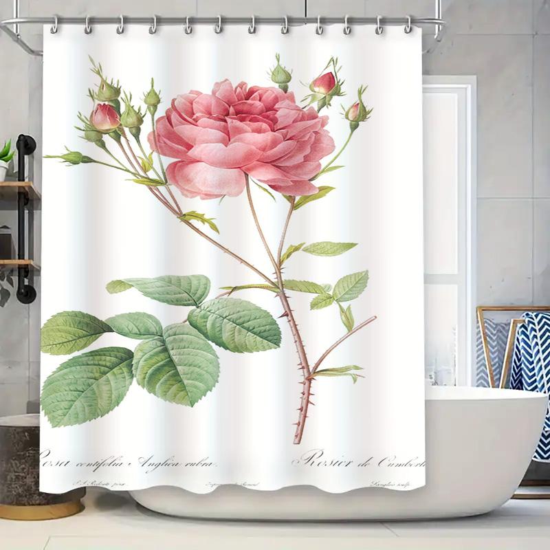 

Vintage Style Bath Shower Curtain Set with Beautiful Floral Design Pink Rose Garden Decor for Bathroom Interior Decoration (One 90x180cm