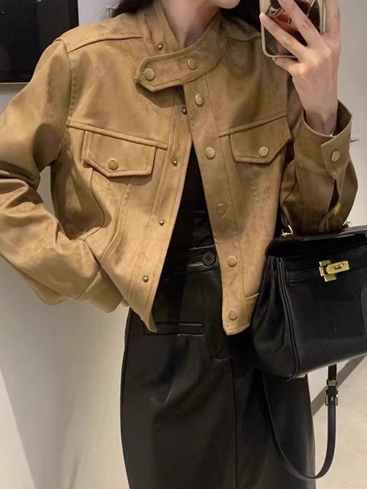 Women's High-End Suede Jacket - Chic Spring/Autumn Petite Fashion 2025