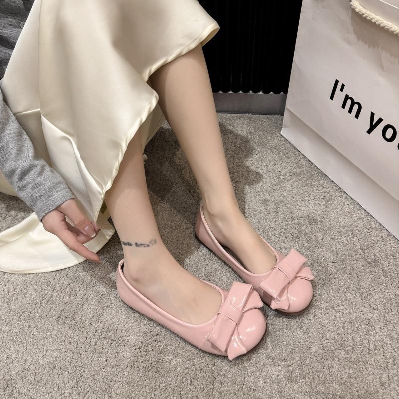 Ballerina primaverile con fiocco a farfalla, punta rotonda, tinta unita, scollata, 2025, scarpe da donna di alta qualità, ballerine dolci, sapatos baixos