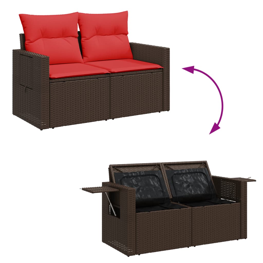 Garden Sofa with Cushions 2 Seater Brown Poly Rattan