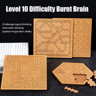 Puzzle in legno con vassoio frattale e cornice, gioco di sfida difficile, pensiero inverso impossibile, puzzle irregolare educativo per bambini e adulti