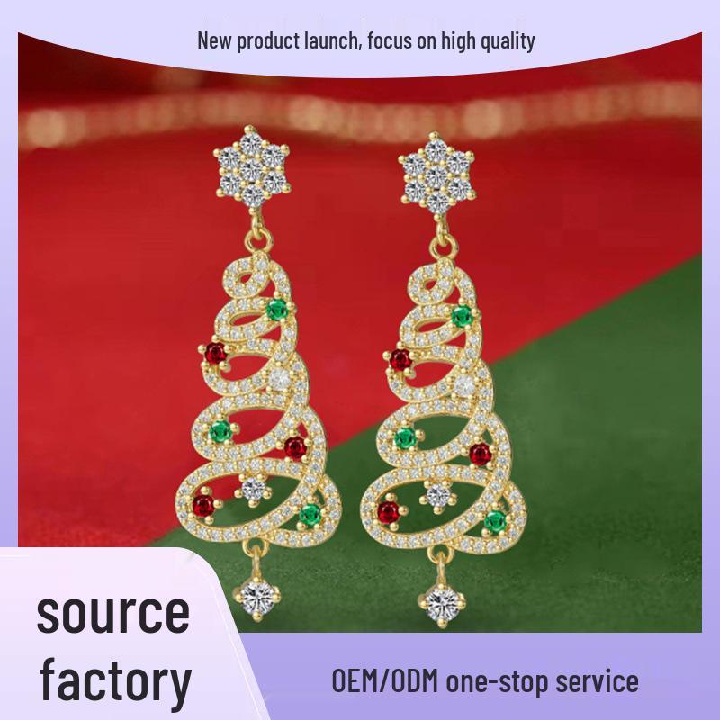 E0535 European & American Christmas Tree Snowflake Zircon Stud & Dangle Earrings for Women