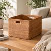 Rectangular Rattan Storage Basket with Handles Sturdy Handwoven