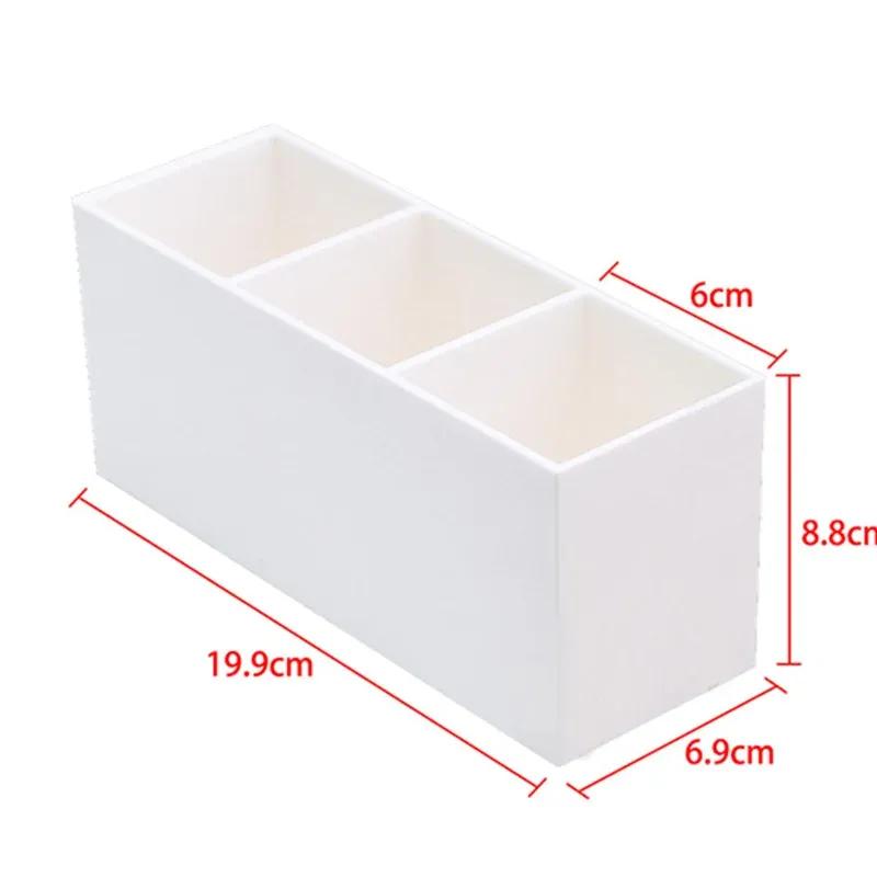 3 mřížky Organizér na štětce na make-up Plastový stolek Nádoba na kosmetické pero Držák na štětec na obočí Úložný box na rtěnku/laky na nehty
