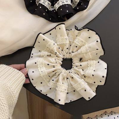 Stoff Satin Polka Dot Spitze Großdarm Haargummi Retro Sanftes Temperament Haarseil Mode Haaraccessoires Damen