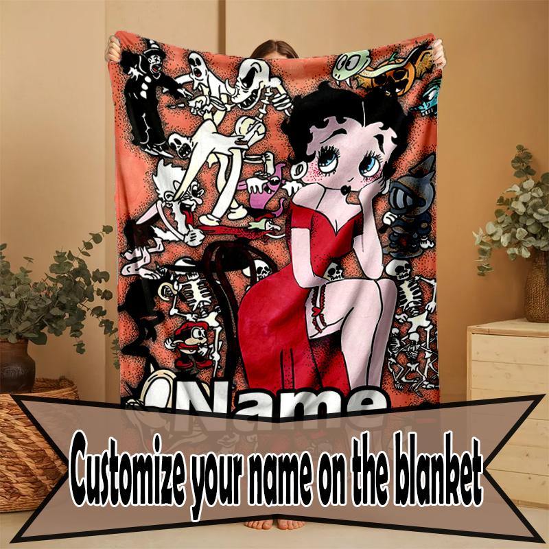 Custom Name Personalized Betty Boop Print Blanket, Home Decor, Bedroom, Sofa, Camping, Couch, Gifts for Birthday Christmas
