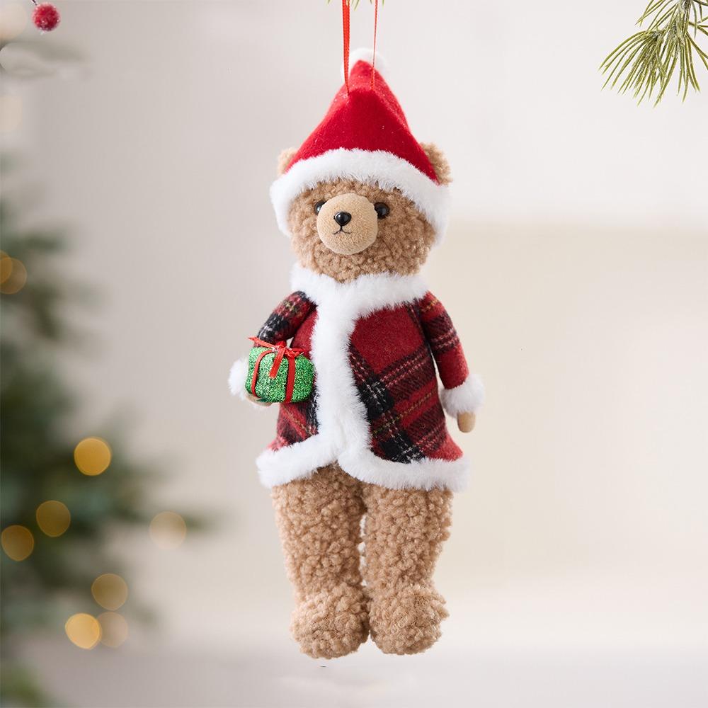 Cartoon Christmas Bear Pendant Handmade with Hat Bear Hanging Ornaments Cute Plush Animals Doll Toy Family Room Decoration 7