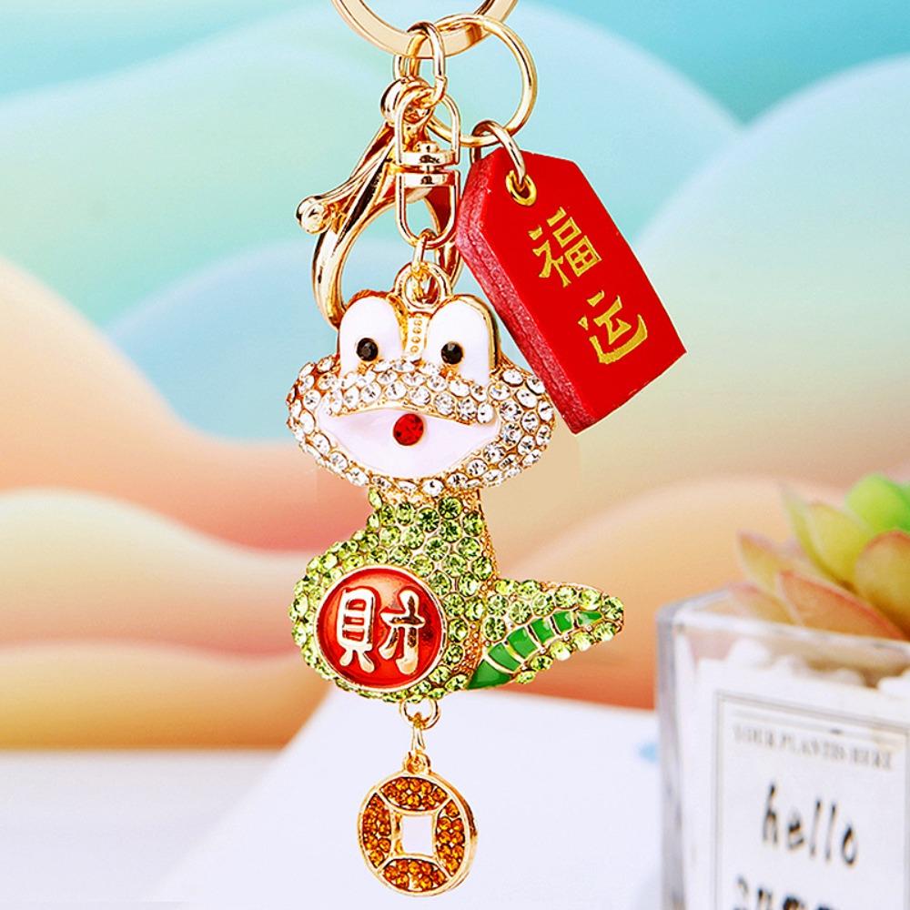 

Fortune Snake Lucky Pendant Chinese Zodiac Snake Year Key Ring Rhinestone Snake Keychain Couple зелёный