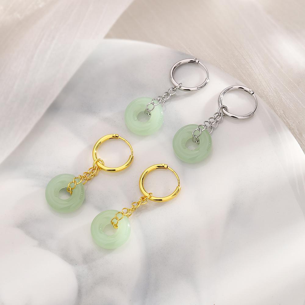 Antique Imitation Hetian Jade Chain Ear Buckle,  Genderless Earrings, Retro Safety Buckle, Niche Design, Classical Earrings.