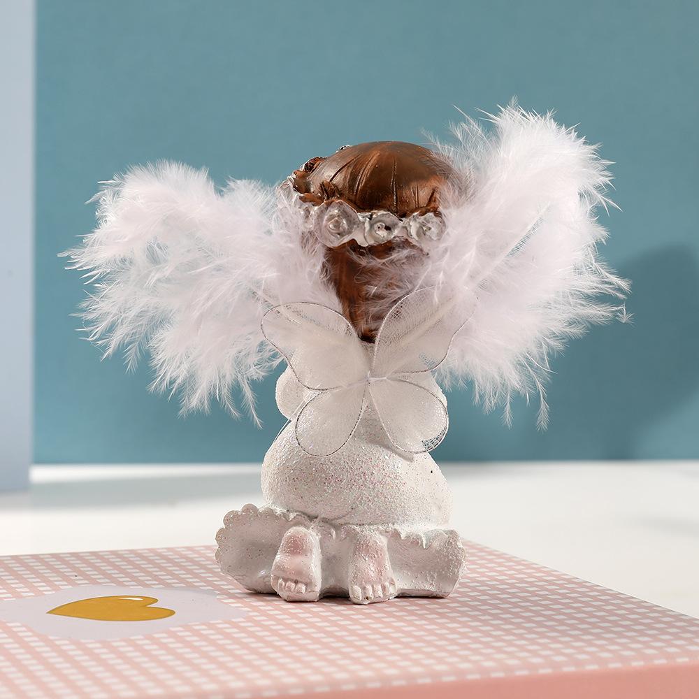 Pair of Cute Little Angel Resin Ornaments Wedding Birthday Decorations Handicraft Gifts for Home Bedroom Decoration