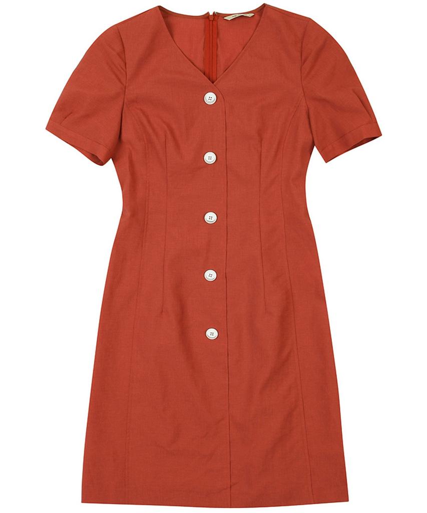 MESENSE V-Neck Button Belted Short Sleeve Dress_Mb15Opp108A