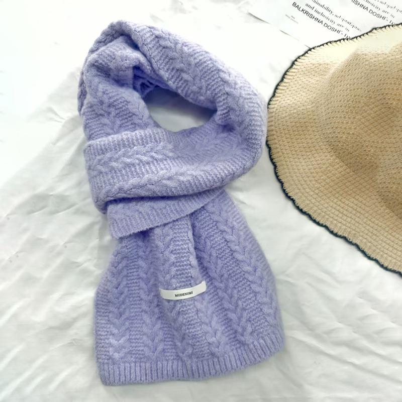 Wool knitted scarf women's high-end sense thickened warm average size neck protection scarf versatile flat machine process OO custom