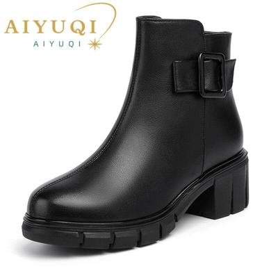 Frauen Stiefel Winter Schuhe Aus Echtem Leder Britischen Stil Frauen Stiefeletten High Heel Mode Warme Wolle Damen Kurze Stiefel